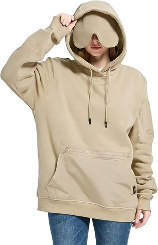 Travel Hoodie with Built-In Eye Mask for Airplane Travel Breathable Comfort Pullover Sweatshirt Multiple Pockets in Saudi Arabia