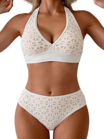 Eomenie Bikini Sets for Women Halter Two Piece Swimsuit V Neck Bathing Suit with Mid Rise Bottom in Saudi Arabia