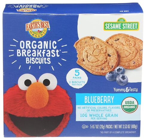 أفضل الوجبات الخفيفة العضوية للأطفال من Earth's Best، وجبات خفيفة للأطفال الصغار من Sesame Street، بسكويت الإفطار العضوي للأطفال بعمر سنتين فما فوق، التوت الأزرق، 2 بسكويت - 5 قطع (عبوة من 6) in Kuwait