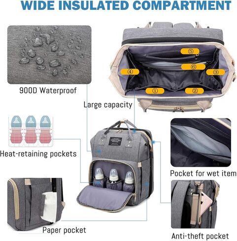 SALIFA Diaper Bag Backpack with Changing Station, Foldable Baby Diaper Bags Large Capacity Waterproof USB Charging Port, Mummy Bag for Baby Boy Girl, Pink in Saudi Arabia