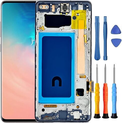 for Samsung Galaxy S10+ Plus LCD Display Screen Replacement with Frame for Samsung S10 Plus Screen Replacement kit SM-G975u G975a G975w Digitizer Touch Screen Assembly 6.4 inch Black in Saudi Arabia