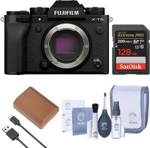 هيكل الكاميرا الرقمية Fujifilm X-T5 بدون مرآة، حزمة سوداء مع بطاقة SD سعة 128 جيجابايت، بطارية إضافية، مجموعة تنظيف in Kuwait