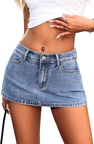 ELLEVEN Women’s Low Rise Mini Denim Skort with Pockets High Stretch Jean Skirt Shorts Y2K Slim Fit Casual Summer in Saudi Arabia