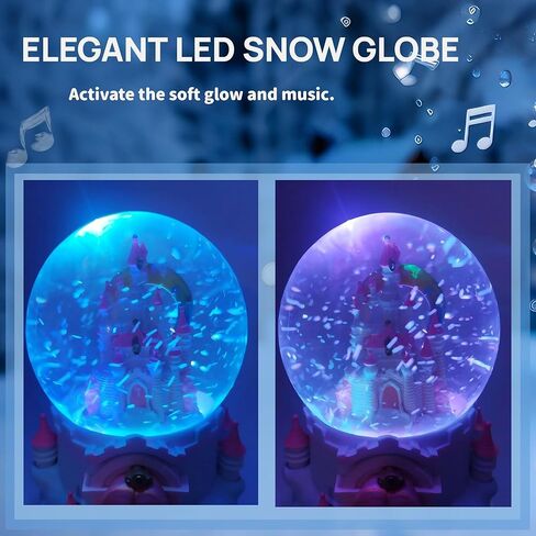 Pink Musical Snow Globe with LED Lights and Music Box – Features 100mm Size, Color Changing, Automatic Snowfall & Multiple Melodies | Snow Globes, Birthday Gift for Home Desk Decor in Kuwait