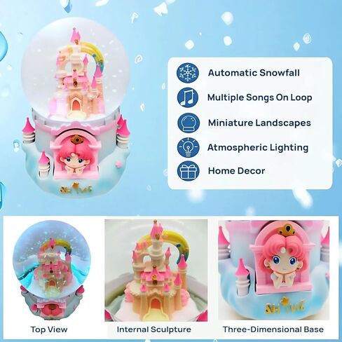 Pink Musical Snow Globe with LED Lights and Music Box – Features 100mm Size, Color Changing, Automatic Snowfall & Multiple Melodies | Snow Globes, Birthday Gift for Home Desk Decor in Kuwait