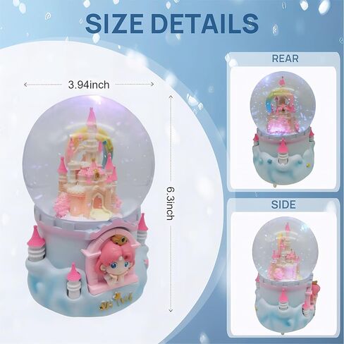 Pink Musical Snow Globe with LED Lights and Music Box – Features 100mm Size, Color Changing, Automatic Snowfall & Multiple Melodies | Snow Globes, Birthday Gift for Home Desk Decor in Kuwait