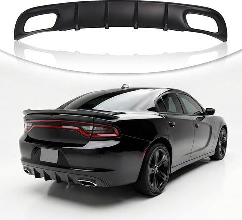 الناشر الخلفي متوافق مع 2015-2024 Dodge Charger RT & SXT Pumper 4 Shark FIN الخلفية الخلفية العادم المربع السفلي من البلاستيك ABS (نمط الصخور) in Kuwait