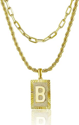 Tasiso 14K Gold Layered Initial Pendant Necklace Dainty Layering Paperclip Link Rope Chain Choker Necklace for Women Personalized Square A-Z Alphabet Letter Necklace Jewelry Gifts in Saudi Arabia