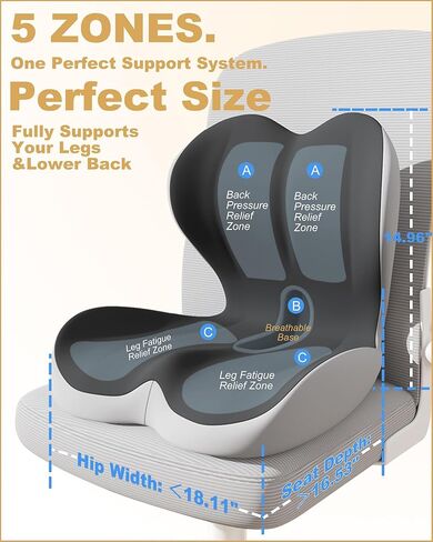 Lumbar Support Seat Cushion, Memory Foam Ergonomic Cushion for Sciatica, Hip & Tailbone Pain Relief – Office Chair, Car Seat, Gaming Chair for Long Hours Sitting & Drivers in Saudi Arabia
