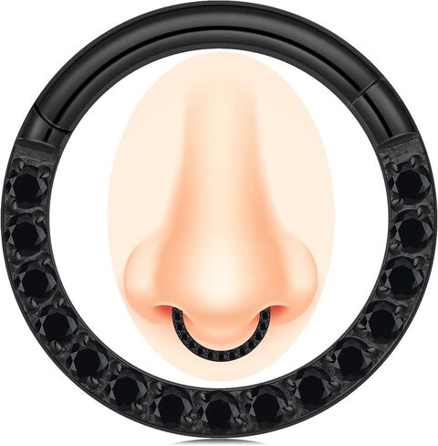 Showself 14/16/18 Gauge 6-10MM Surgical Steel Septum Clicker Rings Hinged Daith Piercing Jewelry Cubic Zirconia Small Hoops, Clear Black Pink Red Green Colorful Blue Purple in Kuwait