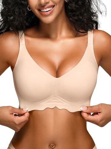 حمالات صدر جيلي لاسلكية للنساء - S-2XL تي شيرت مبطن بدون خياطة مع دعم، حمالة صدر مريحة للاستخدام اليومي بدون سلك داخلي in Kuwait