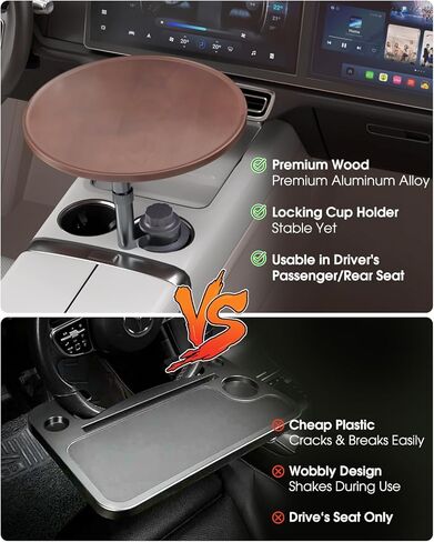 Car Tray Table & Car Laptop Desk - Height Adjustable 360° Swivel Tripod, Solid Wood Car Laptop Mount & Cup Holder Table-Steering Wheel Tray for Dining, Home, Outdoor Picnic, Hiking & Traveling (Oval) in Saudi Arabia