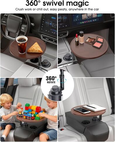 Car Tray Table & Car Laptop Desk - Height Adjustable 360° Swivel Tripod, Solid Wood Car Laptop Mount & Cup Holder Table-Steering Wheel Tray for Dining, Home, Outdoor Picnic, Hiking & Traveling (Oval) in Saudi Arabia
