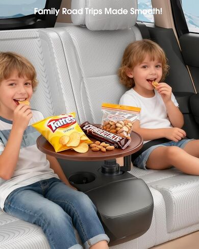 Car Tray Table & Car Laptop Desk - Height Adjustable 360° Swivel Tripod, Solid Wood Car Laptop Mount & Cup Holder Table-Steering Wheel Tray for Dining, Home, Outdoor Picnic, Hiking & Traveling (Oval) in Saudi Arabia