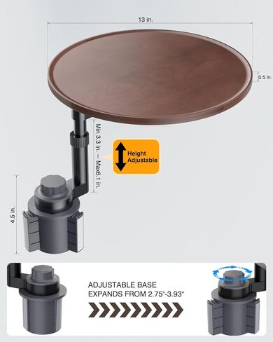 Car Tray Table & Car Laptop Desk - Height Adjustable 360° Swivel Tripod, Solid Wood Car Laptop Mount & Cup Holder Table-Steering Wheel Tray for Dining, Home, Outdoor Picnic, Hiking & Traveling (Oval) in Saudi Arabia