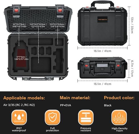 YETEETH Hard Case for DJI Air 3, Waterproof Pressure Resistant Carrying Case for DJI Air 3 Accessories - Fits Latest DJI RC 2/RC-N2 in Saudi Arabia