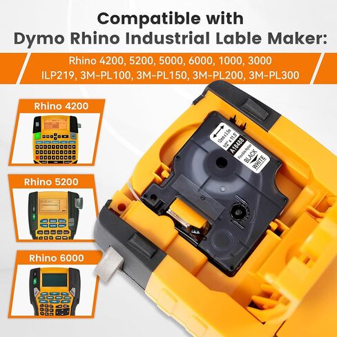 بديل Wonfoucs لملصقات النايلون المرنة 18488 Dymo مقاس 1/2 بوصة Rhino 4200 5200 6000 شريط ملصقات يعمل مع صانعي الملصقات الصناعية Dymo Rhino Pro LabelWriter، أسود على أبيض، 1/2 بوصة × 11.5 بوصة، 5 عبوات in Kuwait