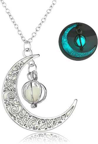 EEQQBZ Glowing crescent moon fairy necklace for women or men - Enchanting luminous moon charm - Moon magical glow jewelry in the dark necklaces in Saudi Arabia