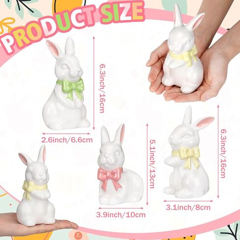 RattanView Easter Decorations 3 Pcs Ceramic Easter Bunny Statues Spring Table Centerpieces Cute Pastel Rabbit Kit Ceramic Home Decor Spring Bunny Figurines Set for Home Party Decorations(Quiet) in Saudi Arabia