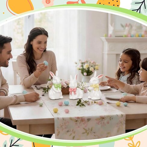 RattanView Easter Decorations 3 Pcs Ceramic Easter Bunny Statues Spring Table Centerpieces Cute Pastel Rabbit Kit Ceramic Home Decor Spring Bunny Figurines Set for Home Party Decorations(Quiet) in Saudi Arabia