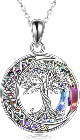 Tree of Life Necklaces S925 Sterling Silver Crystal Tree of Life Pendant Necklace Celtic Knot Moon Tree of Life Jewelry for Women Gifts in Kuwait