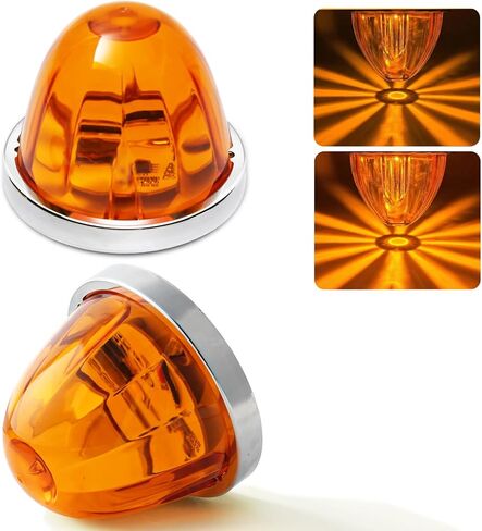4PCS Watermelon Lights Amber Multifunction LED Side Marker Turn Signal Tail Roof Lights with Stainless Steel Bezel for Freightliner Kenworth Peterbilt Semi Trucks Trailers in Saudi Arabia