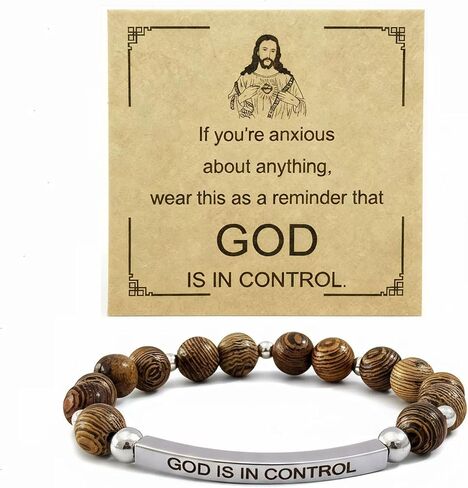 xuzhiyuan God Is In Control Inspirational Bracelet, Christian Faith Handmade Braided Adjustable Stainless Steel Bangle for Women Men, Religious Jewelry Gift for Christmas Birthday in Saudi Arabia