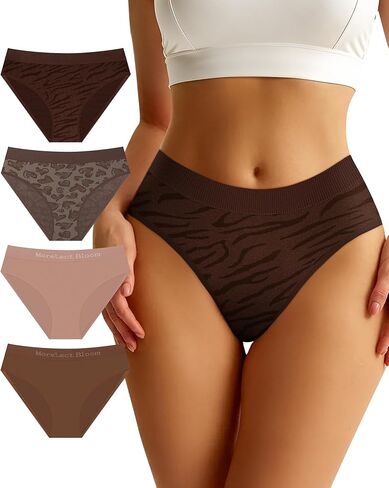 Women‘s Low Rise Seamless Panties, Animal Print Color Block Soft Breathable Comfort Fit 4-Pack in Saudi Arabia