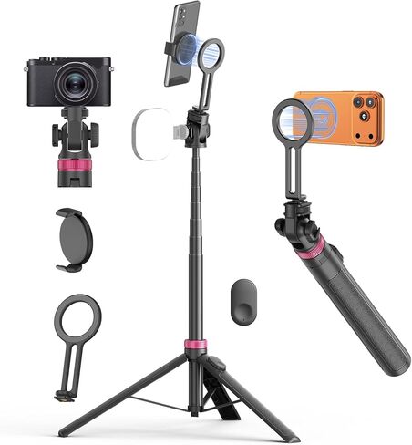 64" Selfie Stick Tripod with Remote for Cell Phone 4"-7",Portable Phone Tripod Stand Compatible with iPhone Android Lightweight Expandable for Travel Selfies Video Recording Vlog(Black) in Saudi Arabia