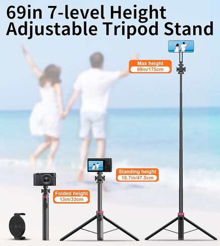 64" Selfie Stick Tripod with Remote for Cell Phone 4"-7",Portable Phone Tripod Stand Compatible with iPhone Android Lightweight Expandable for Travel Selfies Video Recording Vlog(Black) in Saudi Arabia