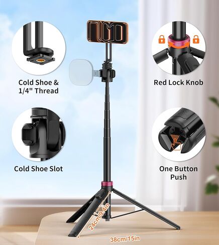 64" Selfie Stick Tripod with Remote for Cell Phone 4"-7",Portable Phone Tripod Stand Compatible with iPhone Android Lightweight Expandable for Travel Selfies Video Recording Vlog(Black) in Saudi Arabia