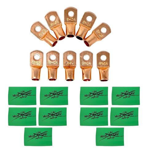 Sky High Car Audio (10) 1/0 Gauge Copper Ring Terminals 3/8" Green Heat Shrink Tubing LUGS in Saudi Arabia