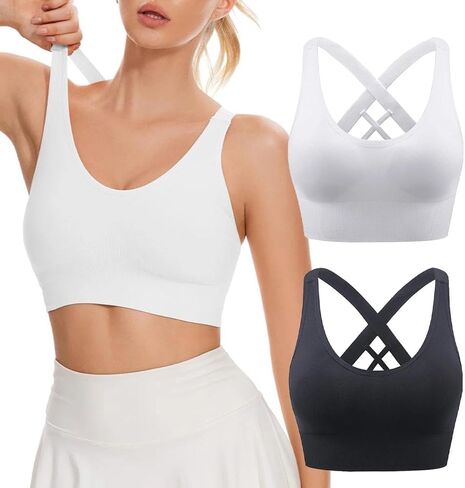 2 Pack Women's Cross-Style Sports Bra, Unpadded Top, Yoga Fitness Compression Bra Suitable for All Kinds of Sports in Saudi Arabia