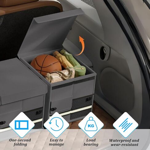 Car Trunk Organizer, Collapsible Multi Compartment Waterproof Sturdy Vehicle Trunk Container Box, Sturdy Automotive Interior Storage Organization, Universal for SUV Caravan Truck (Black) in Saudi Arabia