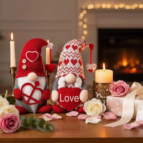 LEKSON Valentines Day Decorations -Valentines Day Gnome Decor Gifts, Handmade Plush Gnome Couple with Heart and “Love" Heart, Romantic Red Valentines Day Gift for Couples, Anniversary Home Decor in Saudi Arabia