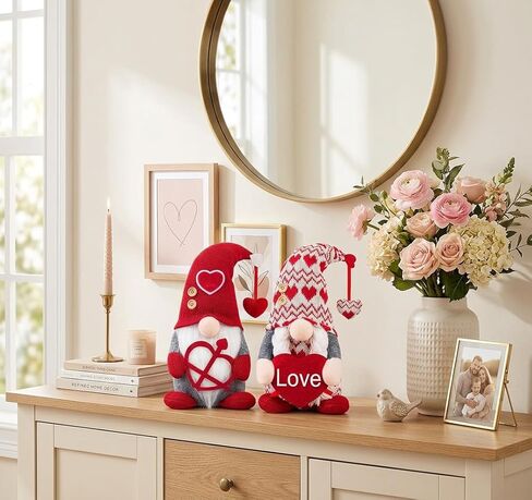 LEKSON Valentines Day Decorations -Valentines Day Gnome Decor Gifts, Handmade Plush Gnome Couple with Heart and “Love" Heart, Romantic Red Valentines Day Gift for Couples, Anniversary Home Decor in Saudi Arabia