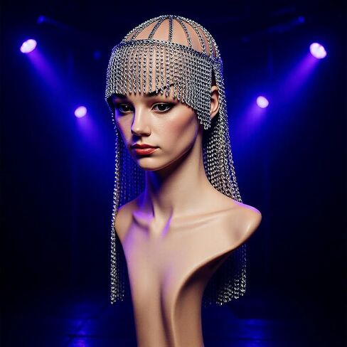 Silver Head Chain Fashion Hair Jewelry Halloween Accessories Headbands Headpieces Metallic Chain Headdress with Fringe Tassels for Women in Saudi Arabia