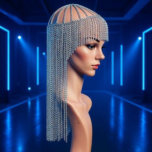 Silver Head Chain Fashion Hair Jewelry Halloween Accessories Headbands Headpieces Metallic Chain Headdress with Fringe Tassels for Women in Saudi Arabia