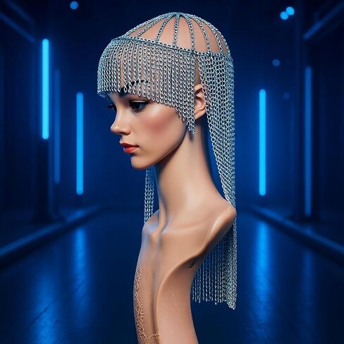 Silver Head Chain Fashion Hair Jewelry Halloween Accessories Headbands Headpieces Metallic Chain Headdress with Fringe Tassels for Women in Saudi Arabia