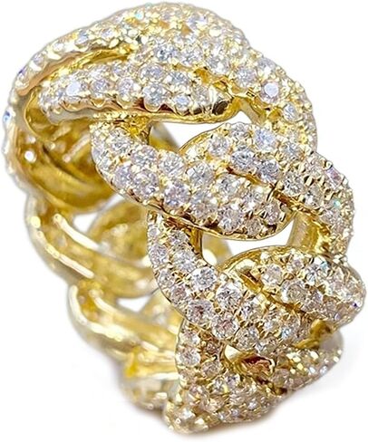 Sdouefos Personalized Fashion Cuban Link Chain Ring 18K Gold Plated Bling CZ Simulated Diamond Hip Hop Ring for Men Women (8) in Saudi Arabia