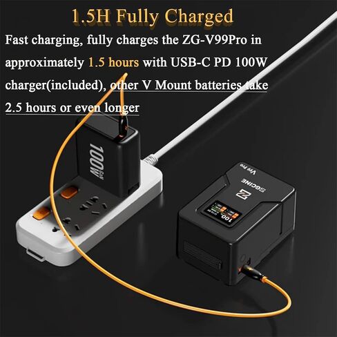 ZGCINE ZG-V99 V2 نسخة مطورة من بطارية Mini V-Mount مع مجموعة شاحن PD 65W، 99Wh 14.8V تدعم D-TAP/BP/الإدخال والإخراج، بطارية V-Lock متوافقة مع BMPCC 6K Pro/Canon EOS R5C/Sony FX3 in Saudi Arabia