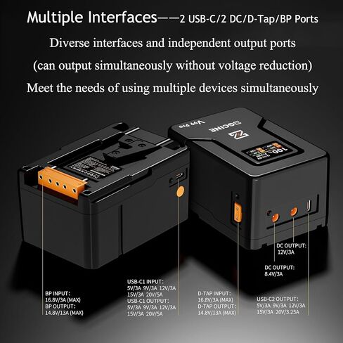 ZGCINE ZG-V99 V2 نسخة مطورة من بطارية Mini V-Mount مع مجموعة شاحن PD 65W، 99Wh 14.8V تدعم D-TAP/BP/الإدخال والإخراج، بطارية V-Lock متوافقة مع BMPCC 6K Pro/Canon EOS R5C/Sony FX3 in Saudi Arabia