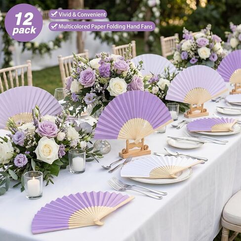 60 Pcs Purple Paper Folding Hand Fans 8.3 Inch Handheld Portable Decorative Fans for Wedding, Outdoor Party Favors, Baby Shower Decorations DIY Crafts Photography Prop in Saudi Arabia
