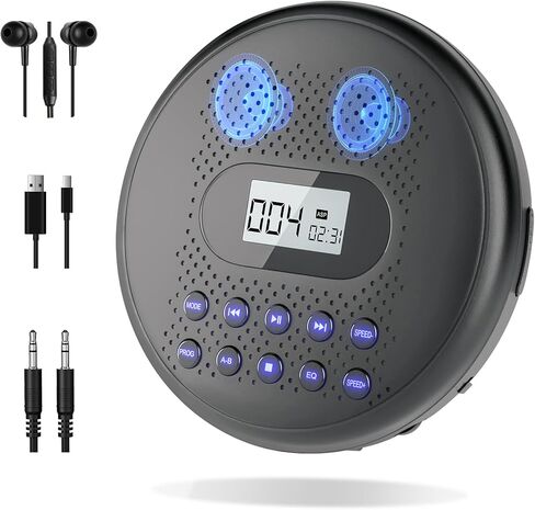 CD Player Portable, ARAFUNA Portable CD Player with Dual Stereo Speakers, Rechargeable CD Player for Car with Anti-Skip Protection, Walkman CD Player with Headphones and AUX Cable in Saudi Arabia