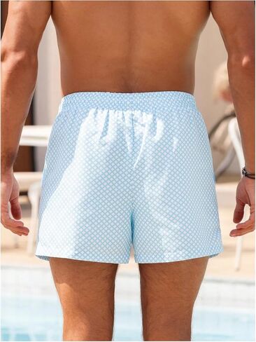 WDIRARA Men's Plaid Drawstring Waist Swim Trunks Vacation Beach Shots with Compression Liner in Saudi Arabia