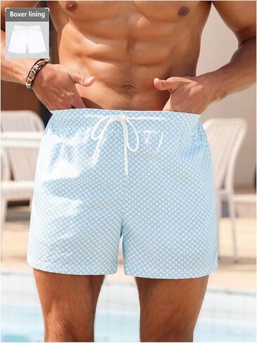WDIRARA Men's Plaid Drawstring Waist Swim Trunks Vacation Beach Shots with Compression Liner in Saudi Arabia