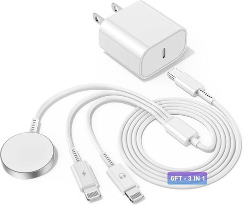 شاحن USB C مطور لساعة Apple، 2 في 1 iPhone وiWatch كابل شحن سريع مغناطيسي 6FT مع شاحن حائط USB-C، متوافق مع Apple Watch Series 8/7/6/SE/5/4، iPhone 14/13/12/ 11 in Saudi Arabia