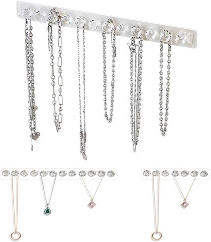 Necklace Organizer Wall Mount, Clear Hanging Jewelry Holder for Necklaces, Bracelets, Earrings & Keys - Easy Install Storage Display (13.3inch) in Saudi Arabia