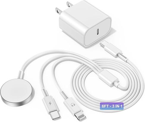 شاحن USB C مطور لساعة Apple، 2 في 1 iPhone وiWatch كابل شحن سريع مغناطيسي 6FT مع شاحن حائط USB-C، متوافق مع Apple Watch Series 8/7/6/SE/5/4، iPhone 14/13/12/ 11 in Kuwait