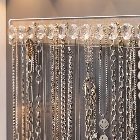 Necklace Organizer Wall Mount, Clear Hanging Jewelry Holder for Necklaces, Bracelets, Earrings & Keys - Easy Install Storage Display (13.3inch) in Saudi Arabia